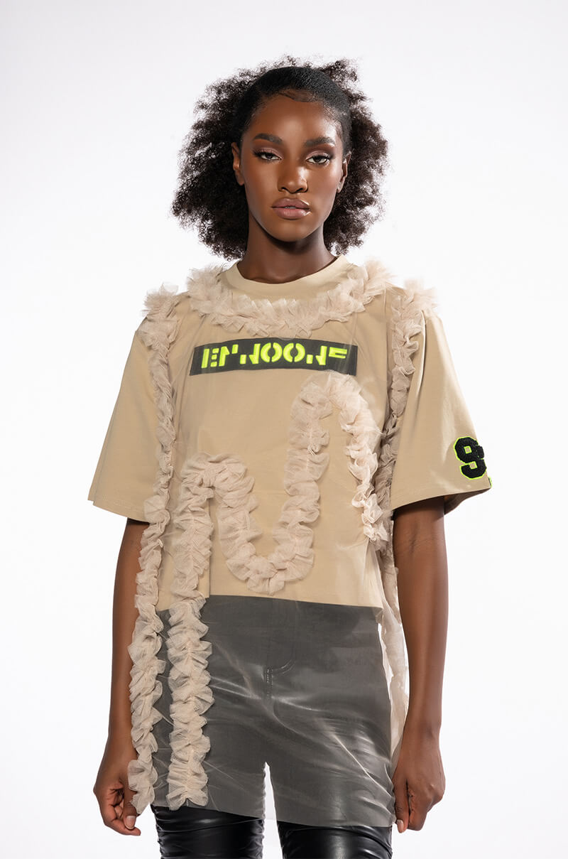 BEIGE RUFFLE TSHIRT