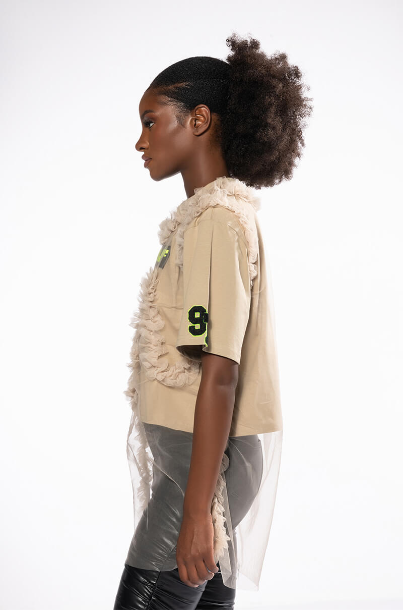 BEIGE RUFFLE TSHIRT