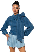 BELIEVE IN MY OWN BOW DETAIL MEDIUM BLUE DENIM TOP