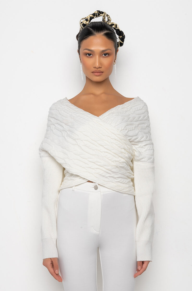 BELIEVE IT OFF THE SHOULDER KNIT SWEATER