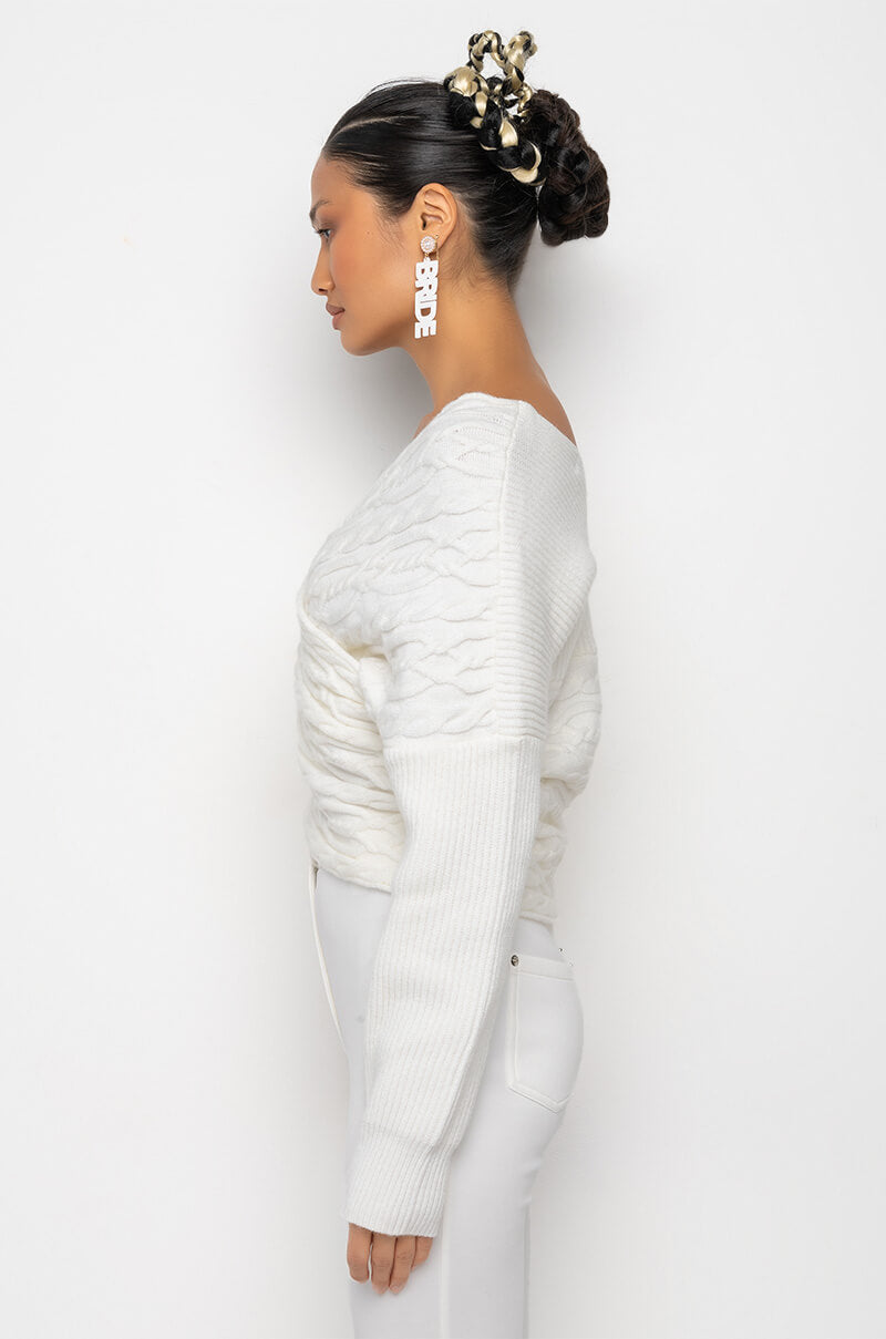 BELIEVE IT OFF THE SHOULDER KNIT SWEATER