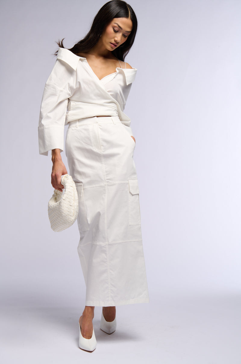BILLY OFF THE SHOULDER WRAP FRONT BLOUSE