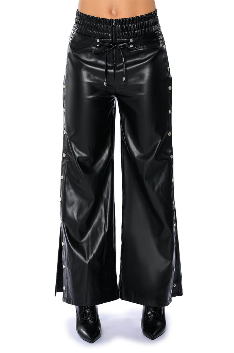 BLESSED MESS SIDE SNAP FAUX LEATHER PANTS