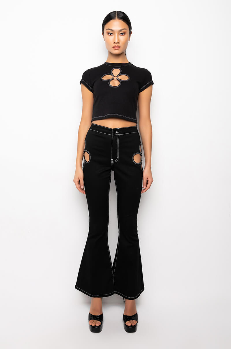 BLOSSOM CUT OUT DETAIL FLARE JEAN