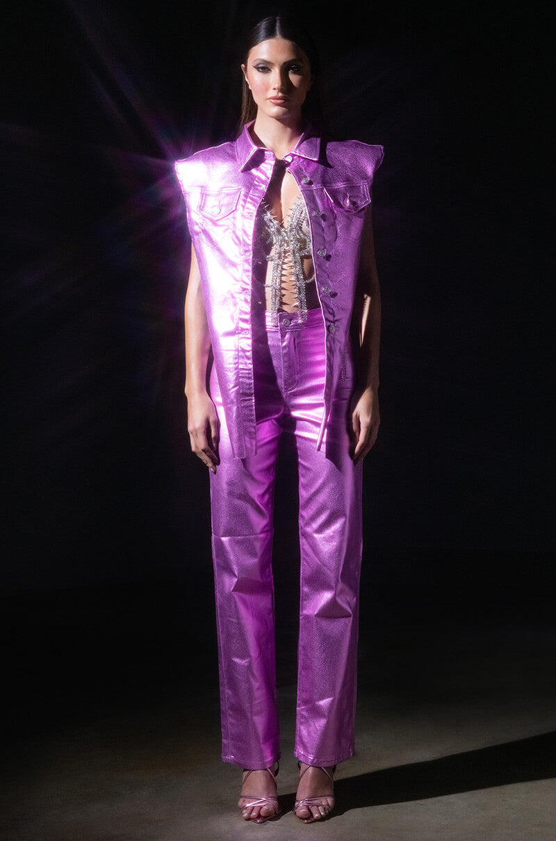 PURPLE HAZE METALLIC STRETCH STRAIGHT PANTS