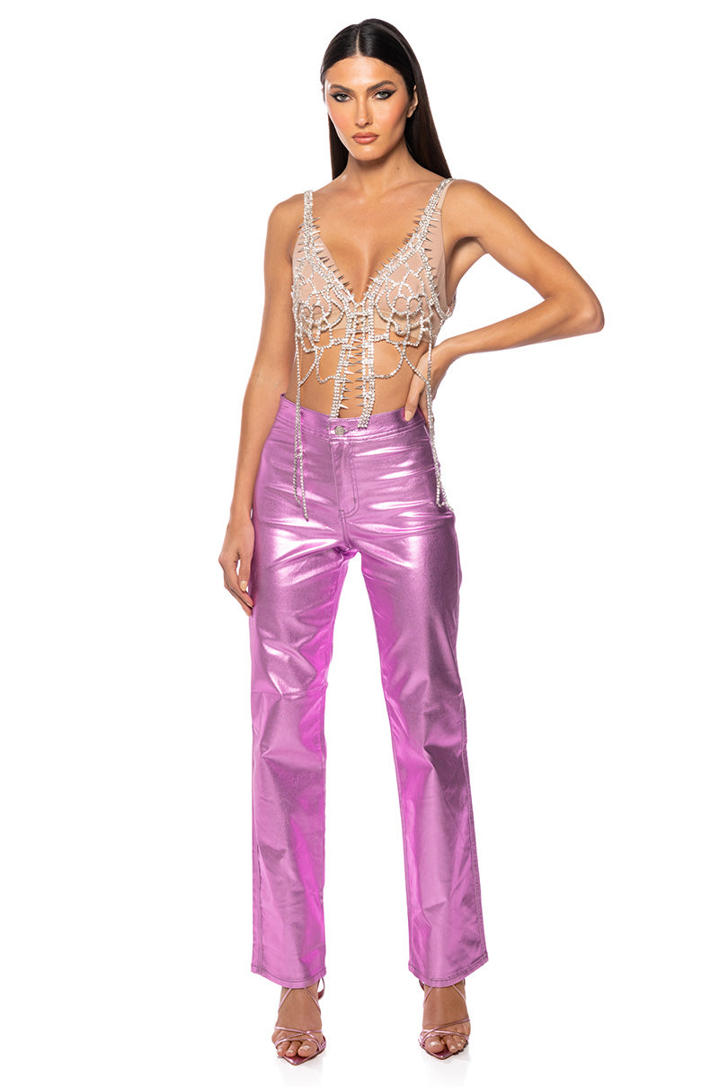 PURPLE HAZE METALLIC STRETCH STRAIGHT PANTS