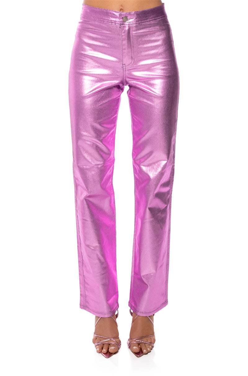 PURPLE HAZE METALLIC STRETCH STRAIGHT PANTS