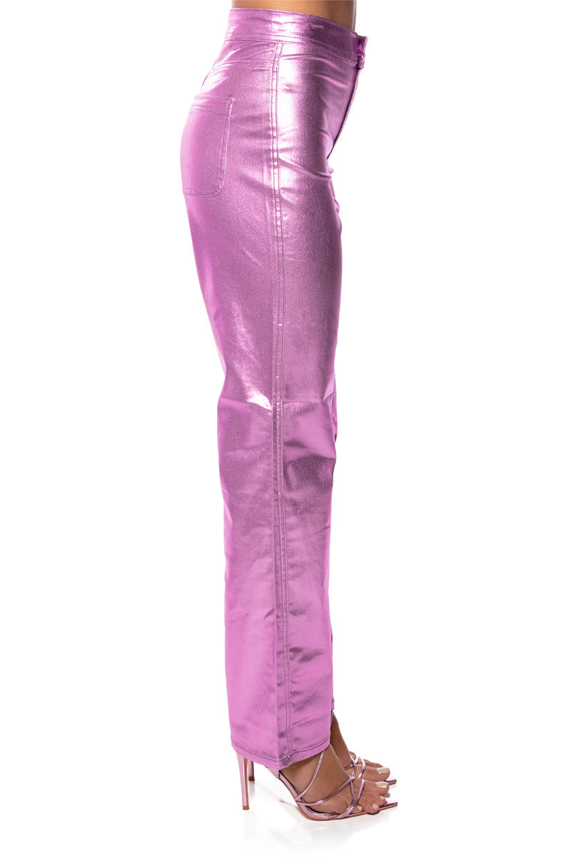 PURPLE HAZE METALLIC STRETCH STRAIGHT PANTS