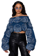 EASY DENIM OFF THE SHOULDER SWEATSHIRT