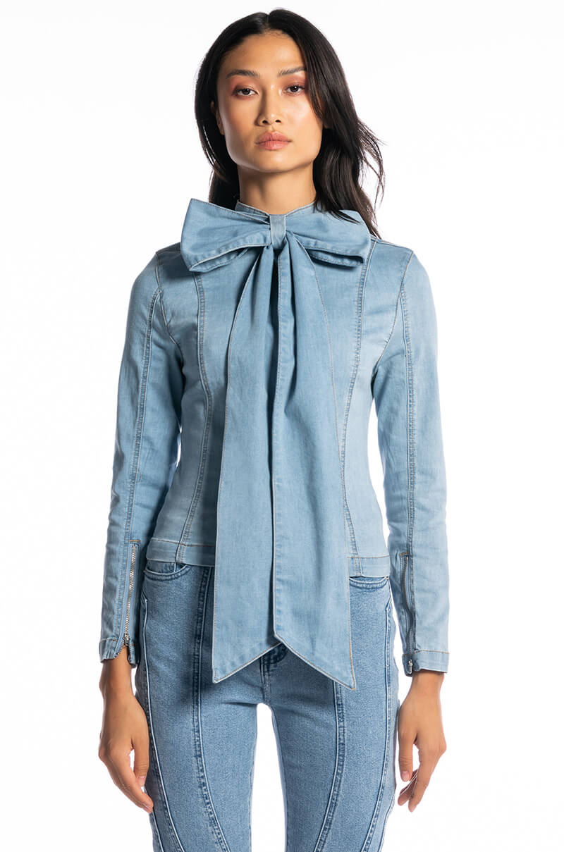 BOW DOWN BISH DENIM LONG SLEEVE TOP