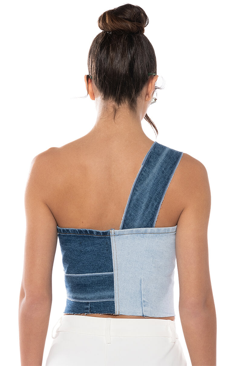 BREAKING CHAINS TWO TONED DENIM TOP