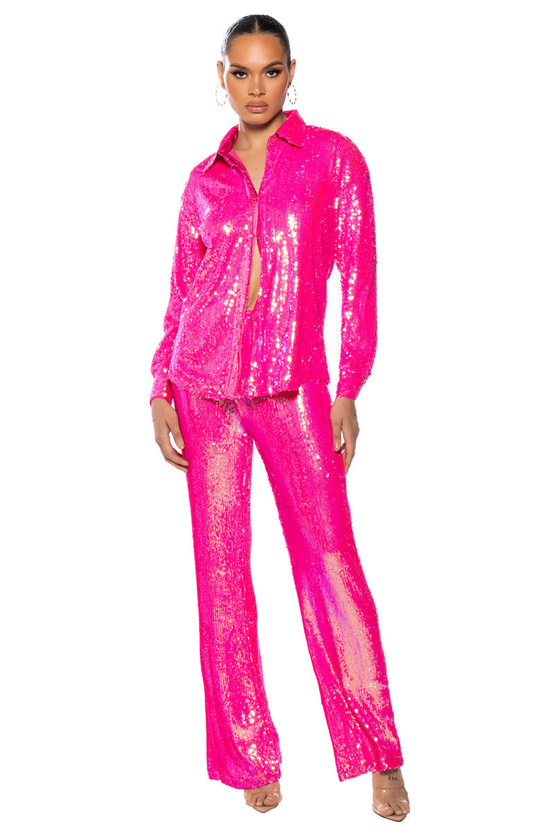 BRIGHT BRIGHT PINK SEQUIN TROUSER
