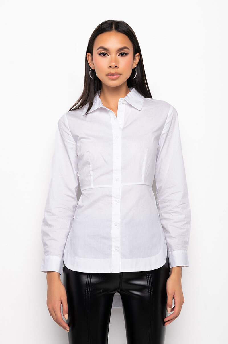BUSINESS AS USUAL LONG SLEEVE BUTTON DOWN BLOUSE