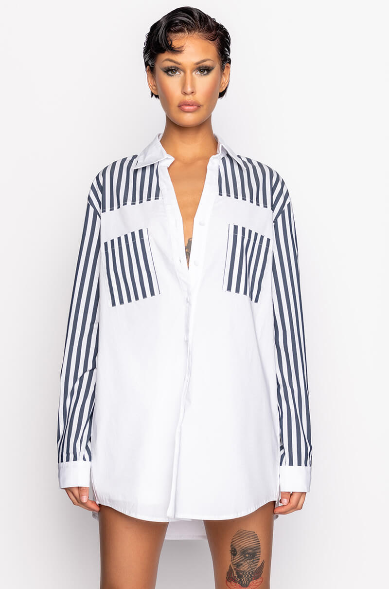 CALL BACK LATER COLORBLOCK POPLIN BUTTON DOWN