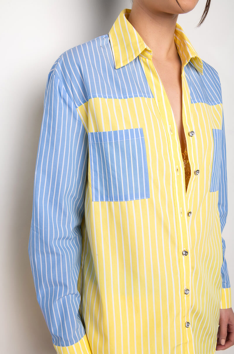 CALL BACK LATER COLORBLOCK POPLIN BUTTON DOWN