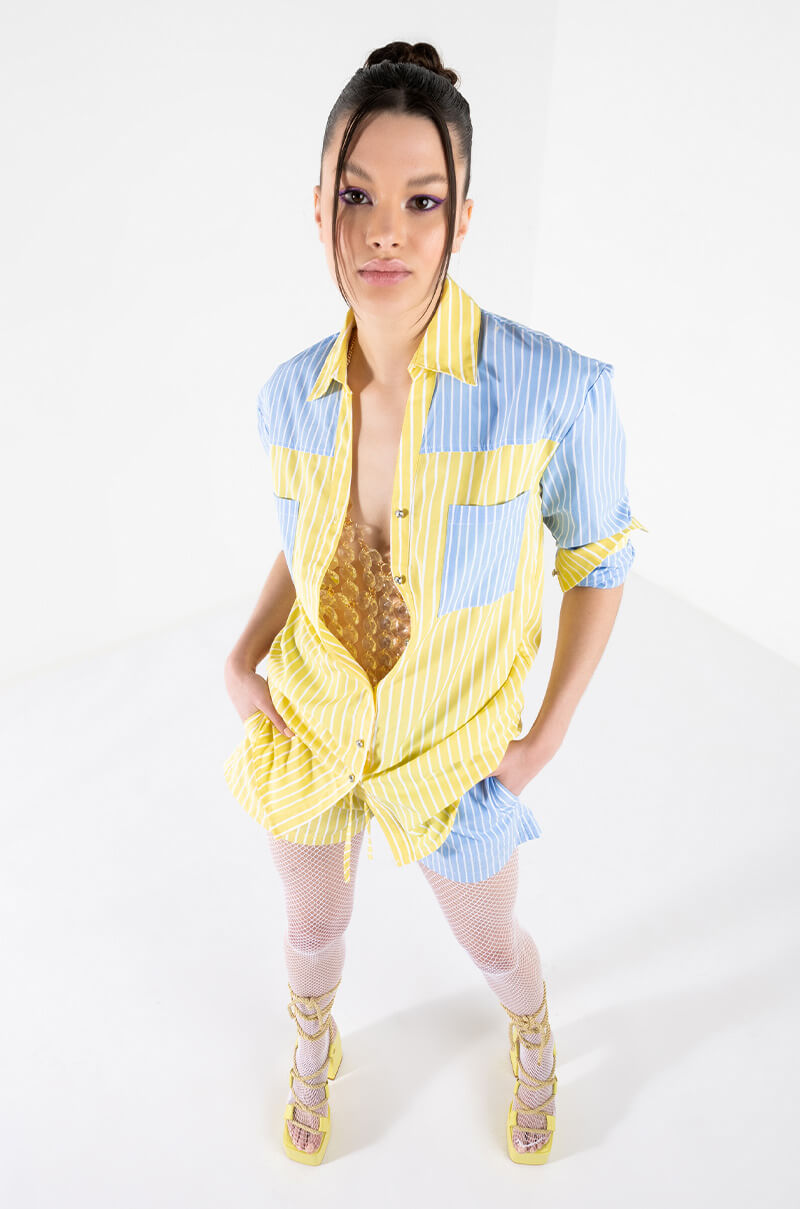 CALL BACK LATER COLORBLOCK POPLIN BUTTON DOWN