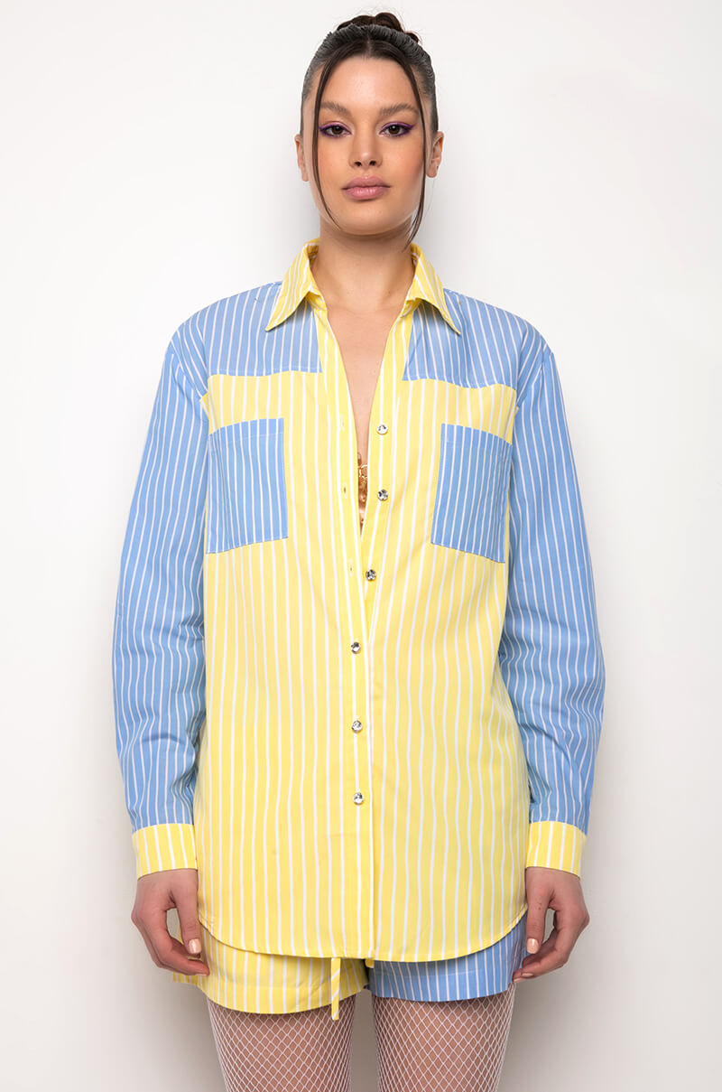 CALL BACK LATER COLORBLOCK POPLIN BUTTON DOWN