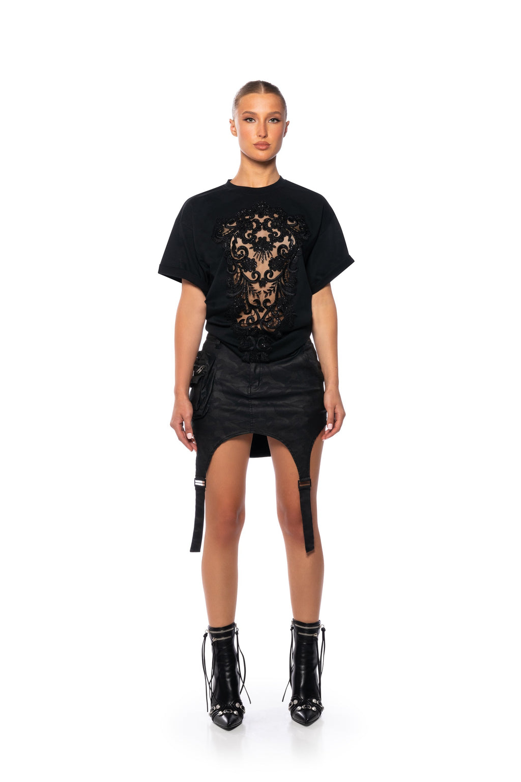 CARA SHEER LACE DETAILED T SHIRT