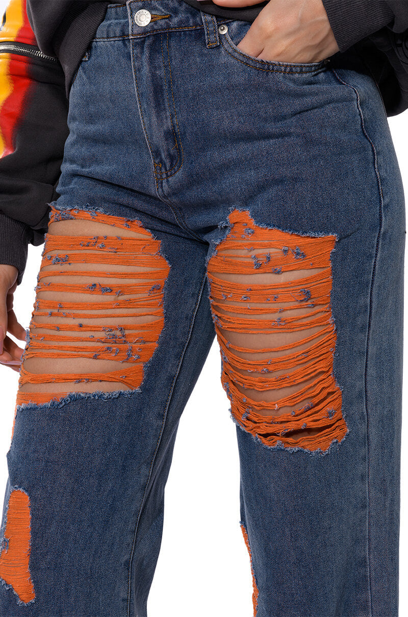CAREFREE DISTRESSED COLOR RELAXED FIT JEANS