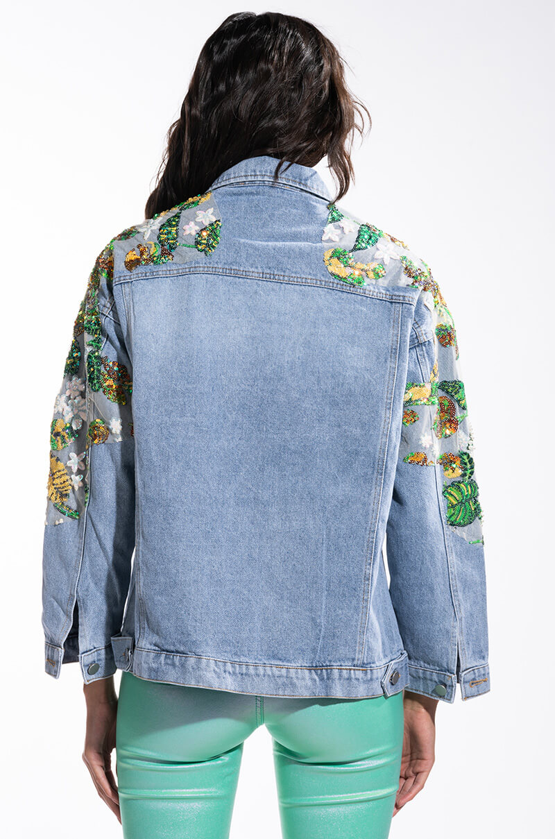 FLOWER EMBELLISHED DENIM JACKET