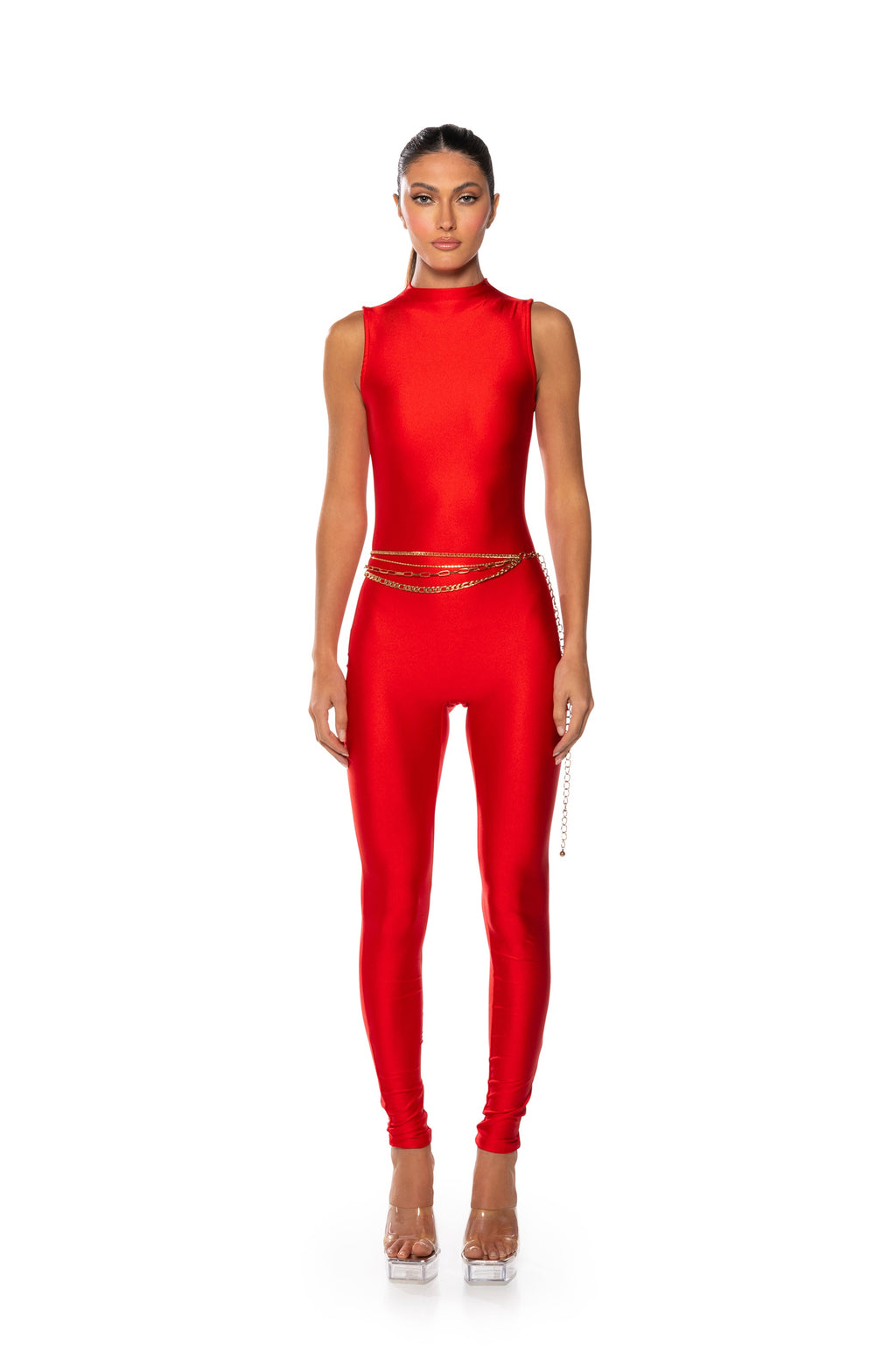 THE CASSIE SLEEVELESS SLINKY JUMPSUIT IN RED