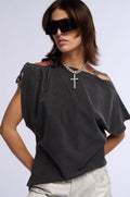 CATIE BOAT NECK ASYMMETRICAL TSHIRT