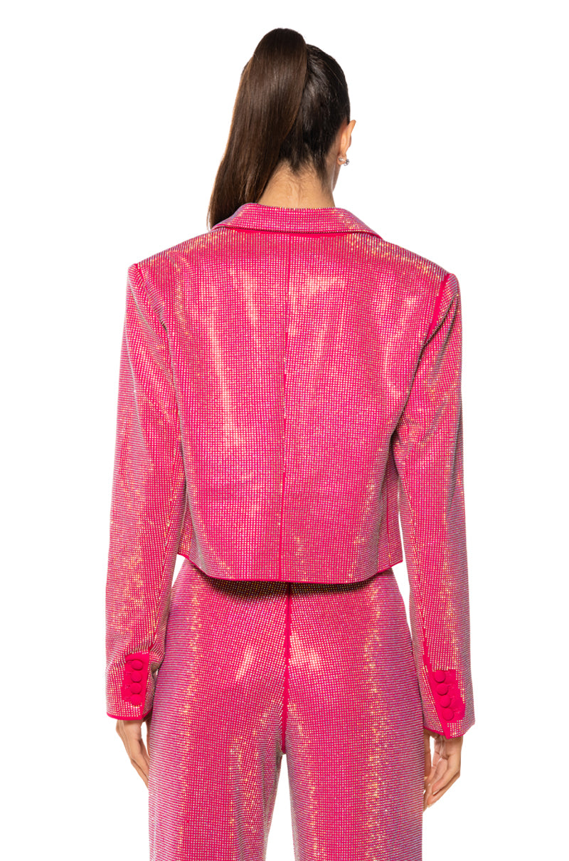 CENTER OF ATTENTION RHINESTONE BLAZER IN PINK