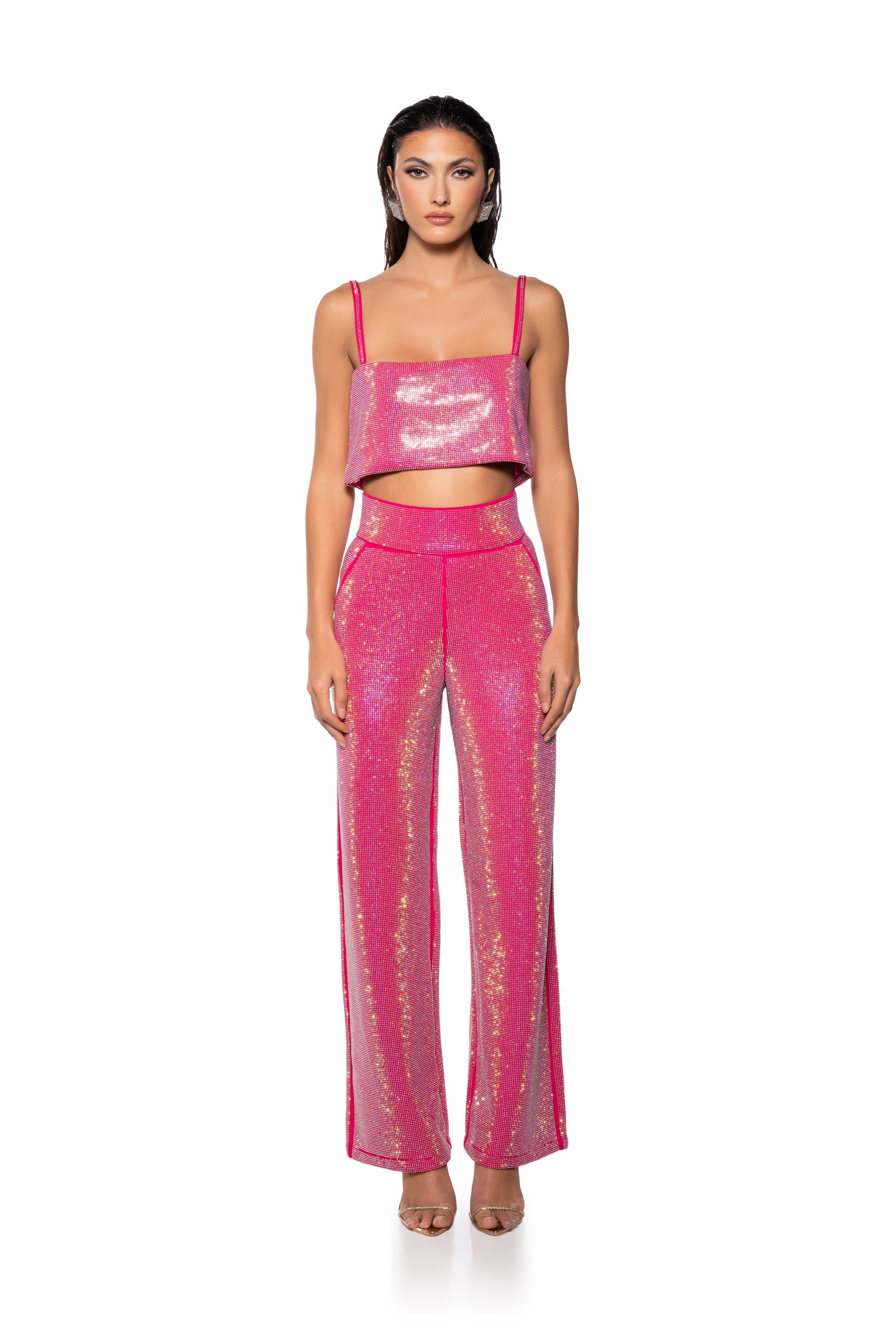 CENTER OF ATTENTION RHINESTONE TOP IN PINK