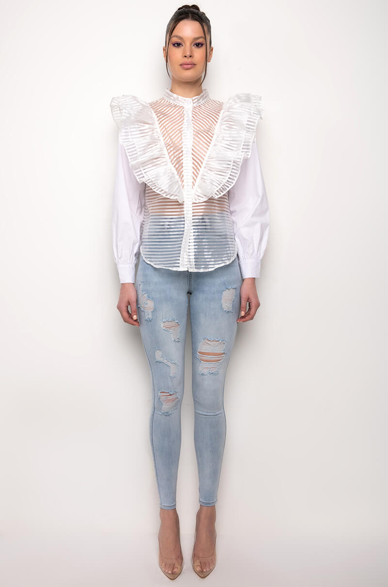 KRISTI RUFFLE BUTTON DOWN BLOUSE
