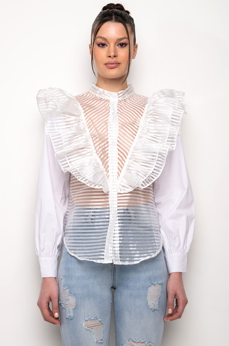 KRISTI RUFFLE BUTTON DOWN BLOUSE