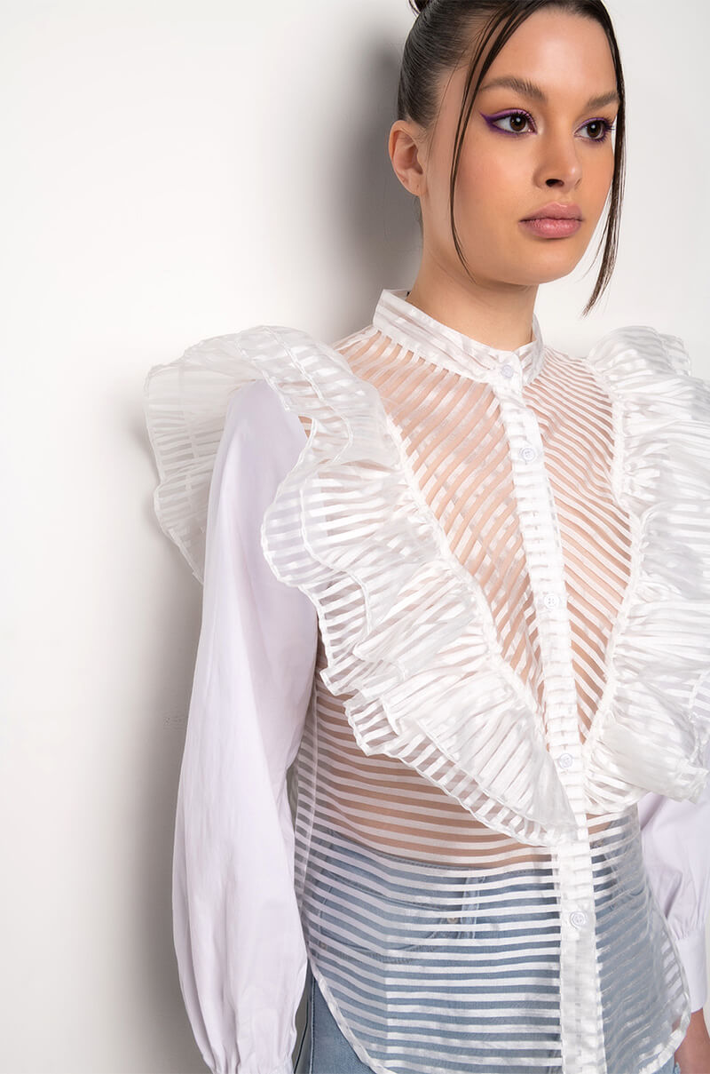 KRISTI RUFFLE BUTTON DOWN BLOUSE