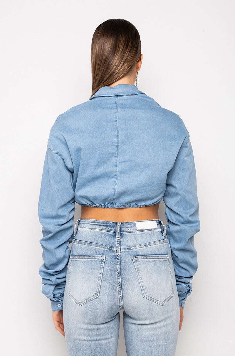 NORA CHAMBRAY BUTTON DOWN CROP TOP