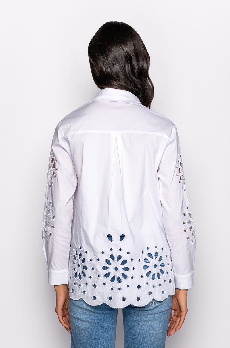 CHECK PLEASE EYELET POPLIN BLOUSE