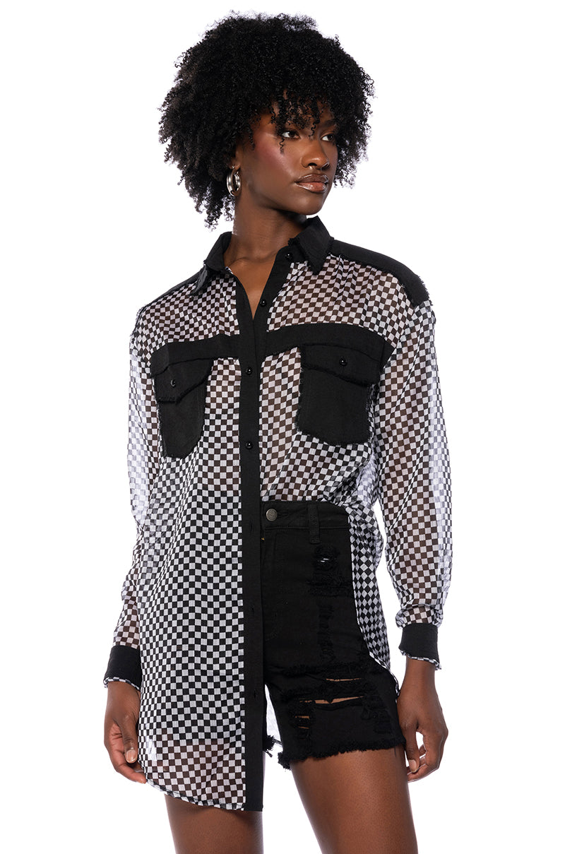 CHECK YOURSELF CHECKERED LONGSLEEVE SHIRT