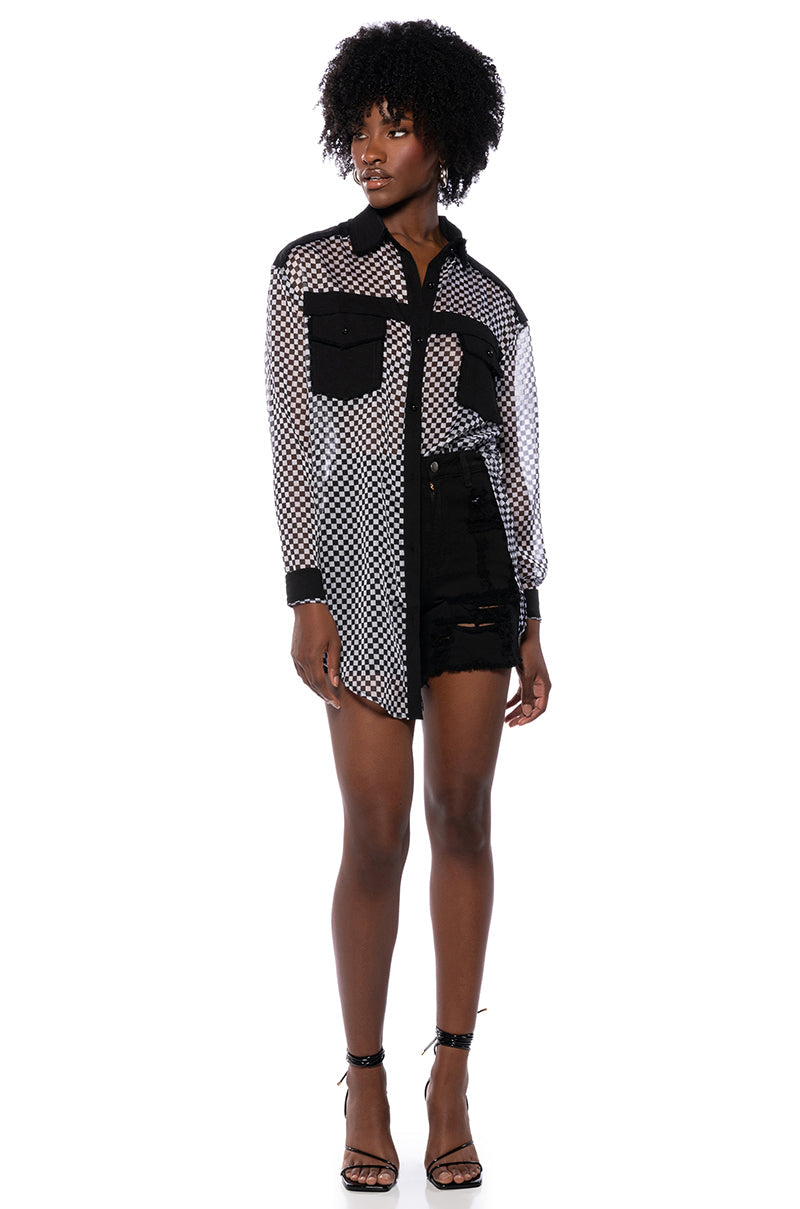 CHECK YOURSELF CHECKERED LONGSLEEVE SHIRT