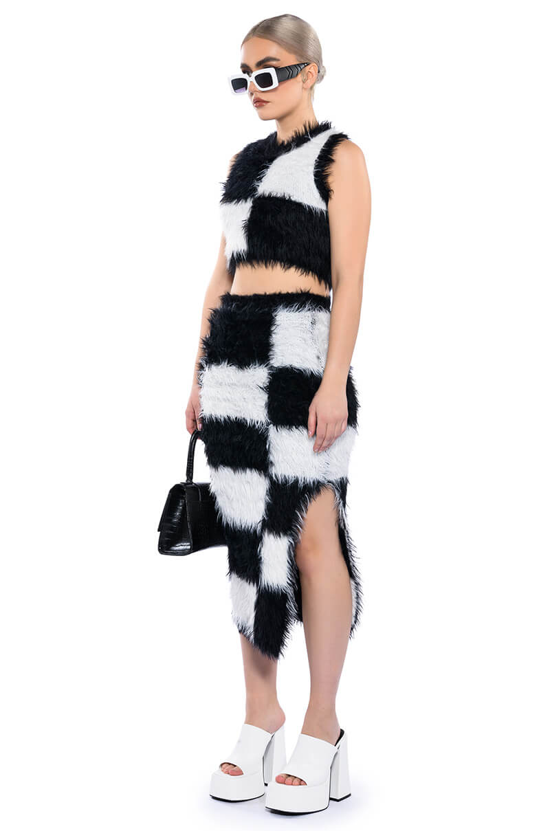 CHECKMATE SIR FUZZY MIDI SKIRT