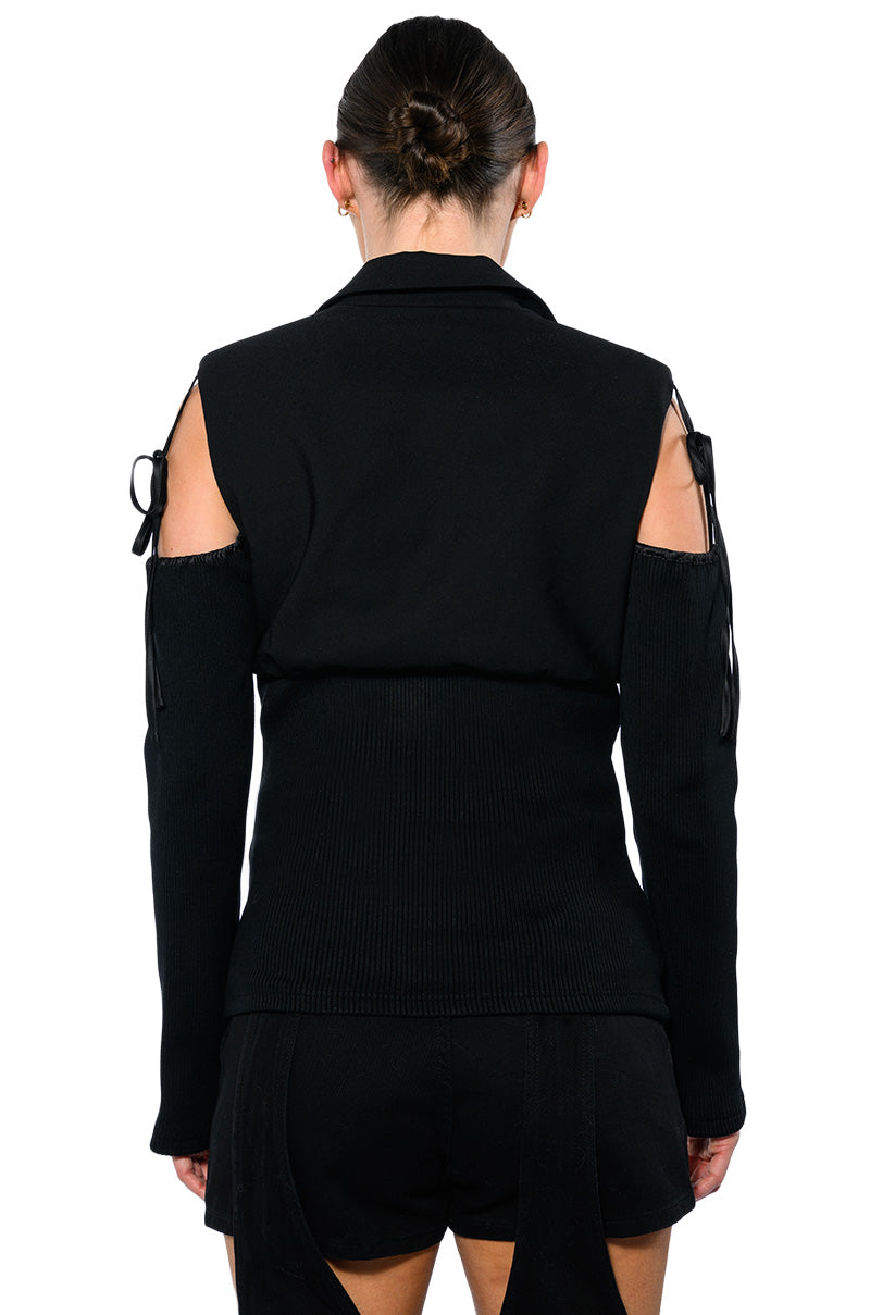 COLD SHOULDER RIBBED BLAZER