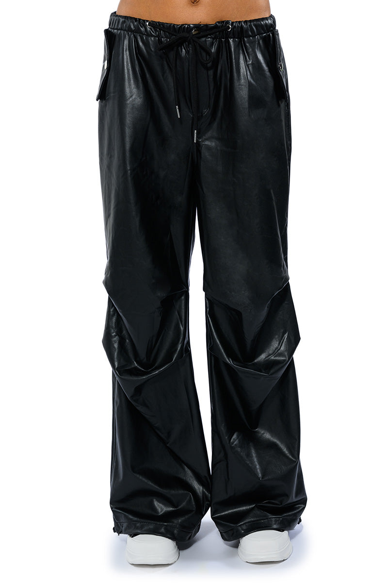 COLDER HOURS FAUX LEATHER PARACHUTE PANT