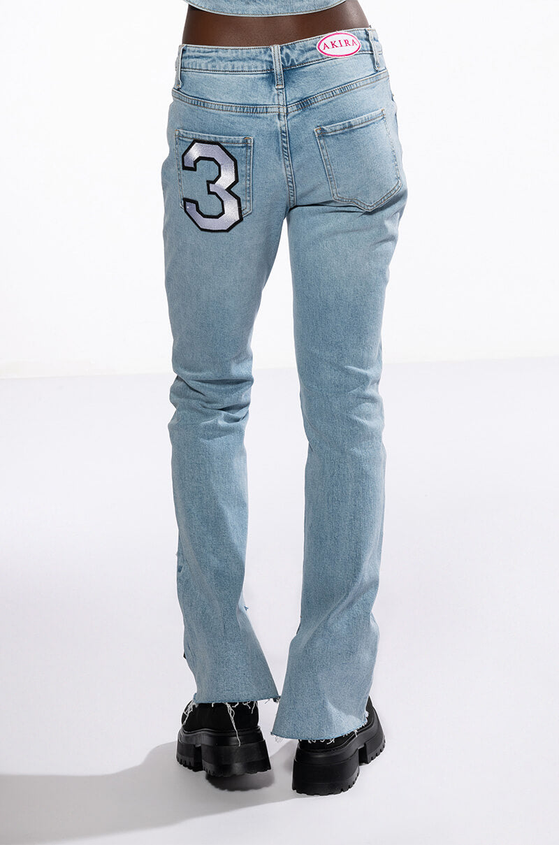 COLLEGIATE OUT OF YOUR LEAGUE HIGH RISE STRAIGHT LEG JEAN
