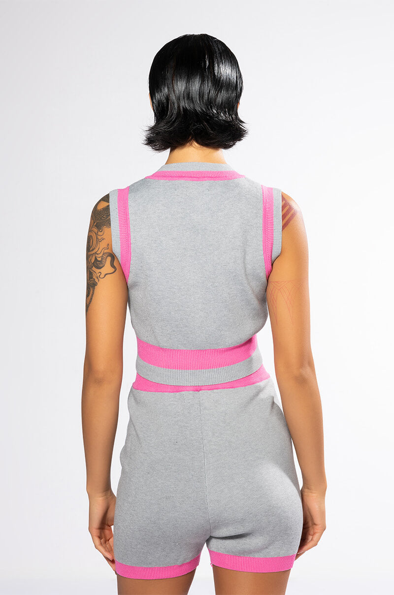 COLLEGIATE SO STUDIOUS CROPPED SLEEVELESS SWEATER