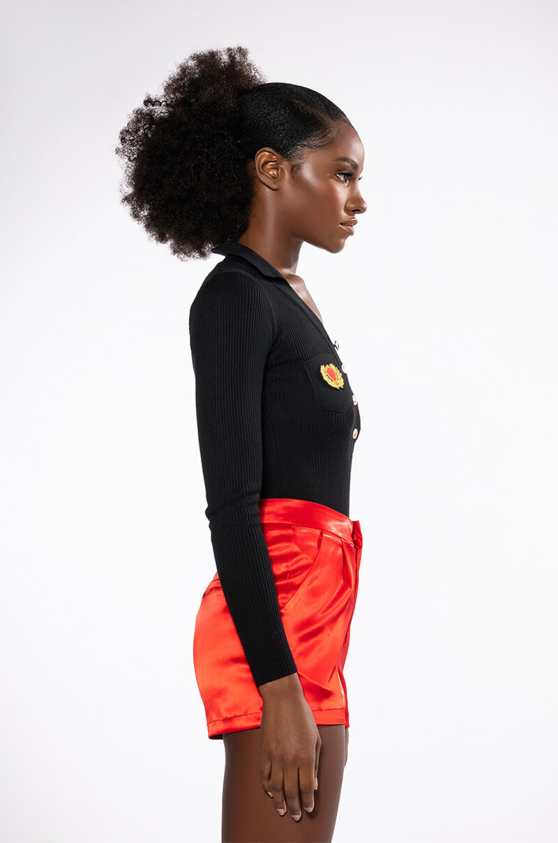 COLLEGIATE STUDY HALL LONG SLEEVE BUTTON DOWN BODYSUIT