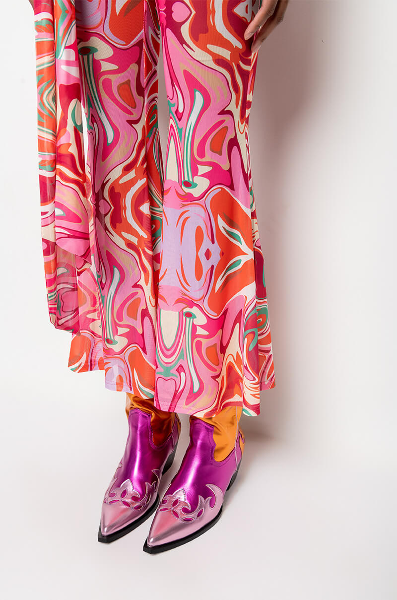 COLORFUL IMAGINATION FLARED MESH LEGGING