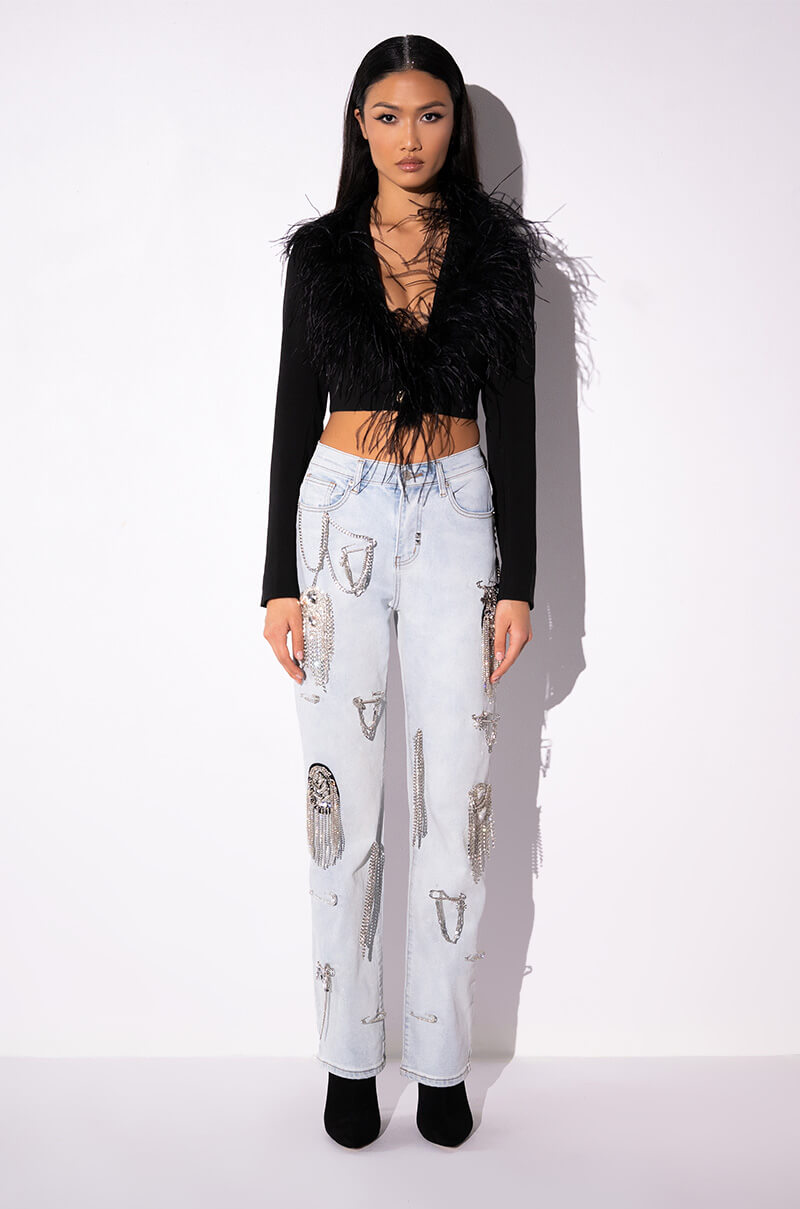 COME ON BABY FEATHER CROP BLAZER