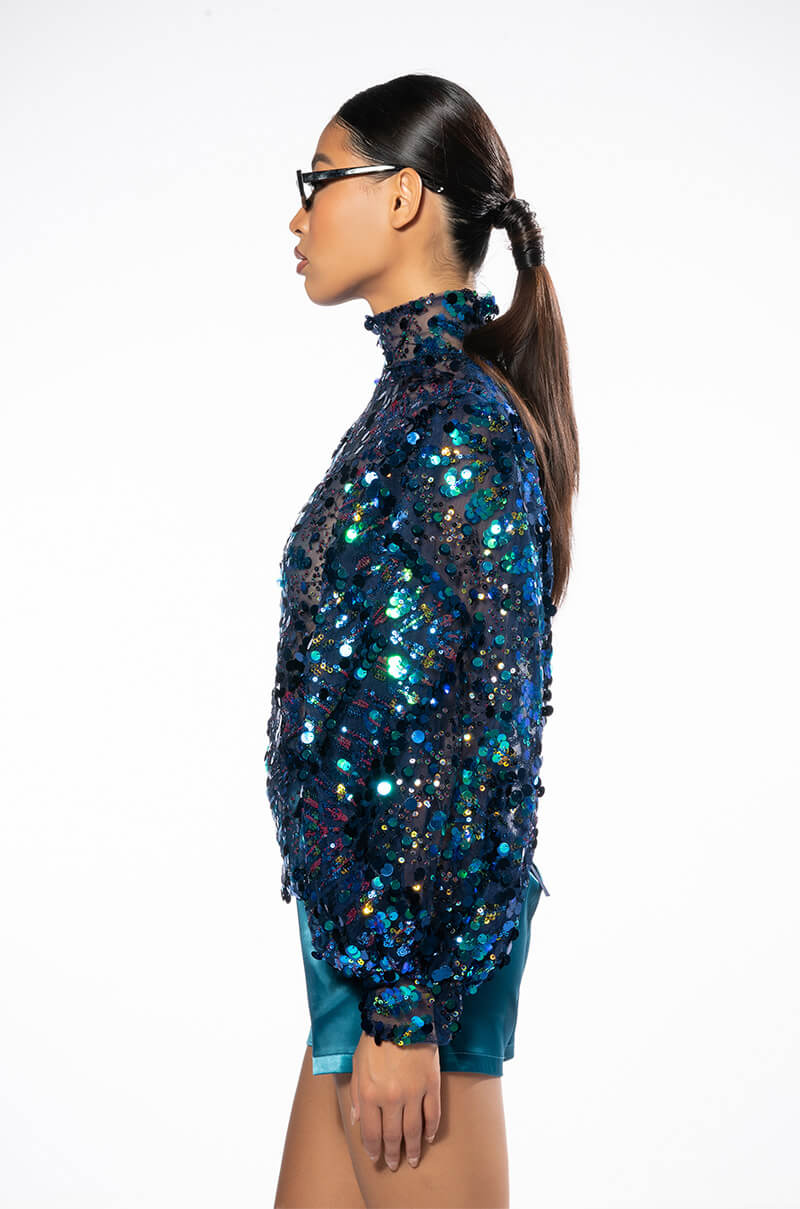 CONFETTI LONG SLEEVE MOCK NECK BLOUSE