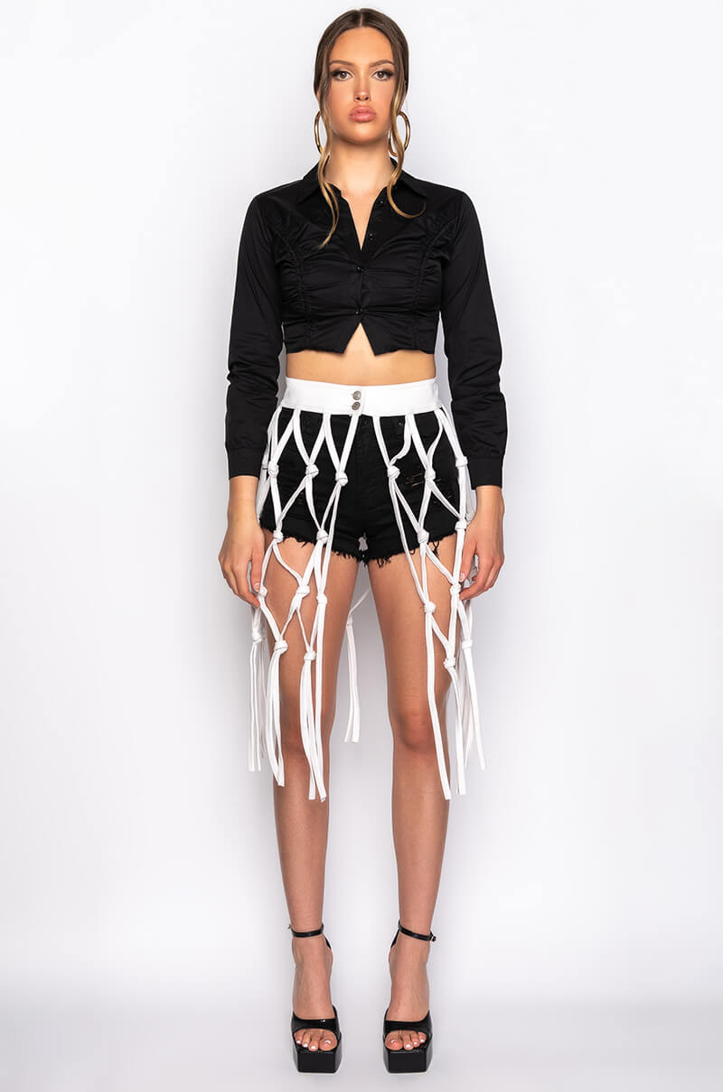 COURTSIDE FAUX LEATHER NET MIDI SKIRT
