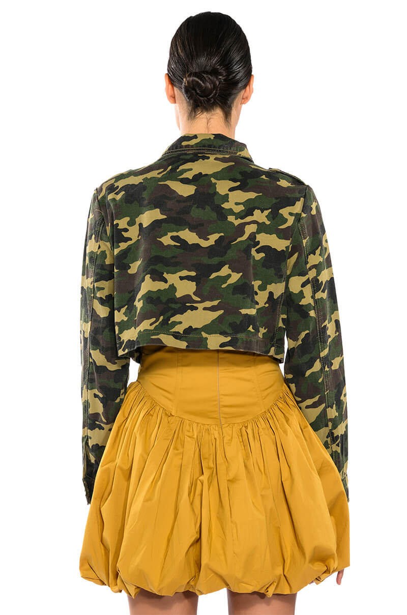 CROP CAMO BOMBER JACKET WITH STUDS