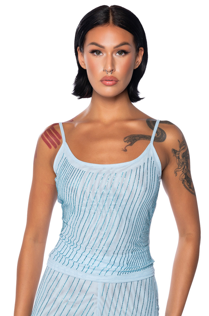 CUFF IT SLEEVELESS EMBELLISHED MESH TANK