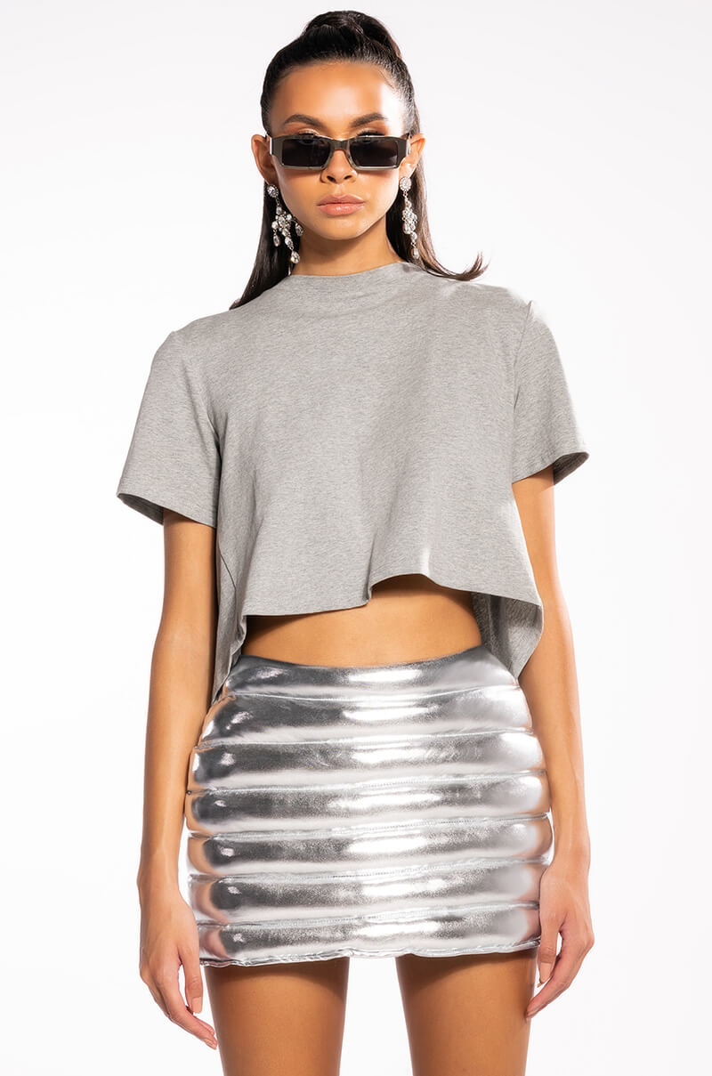 CURTAIN CALL OPEN BACK RHINESTONE CREW NECK TSHIRT