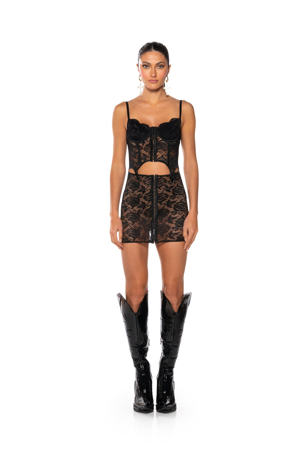 DAHLIA CORSET LINGERIE MINI DRESS IN BLACK