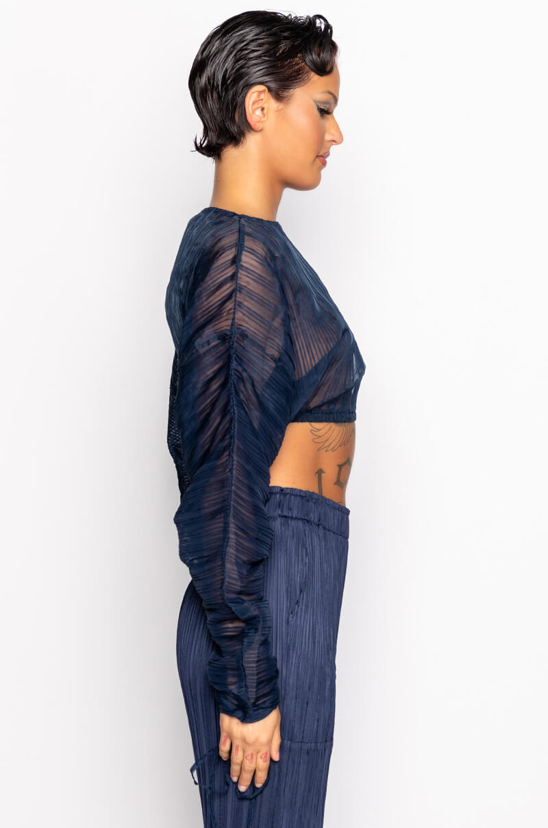 DAHLIA PLEATED LONG SLEEVE CROPPED BLOUSE